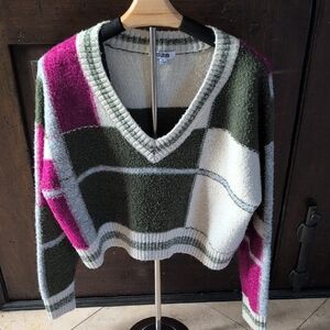 525 America V-Neck Sweater in Pink, Green, and Cream